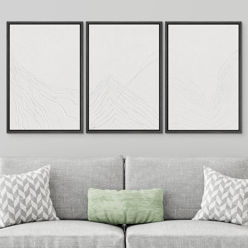 Paysage minimaliste «chaîne de montagnes minimaliste, paysage abstrait, œuvre d'art neutre, art mural encadré 3 pièces - impression numérique sur toile giclée»