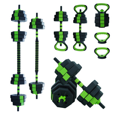 4-in-1 Adjustable Dumbbells Set 44Lbs/20KG, Multi-Use as Dumbbell Kettlebell Barbell Push-Up Supports, Free Weights Kit for Home Fitness Training, Green