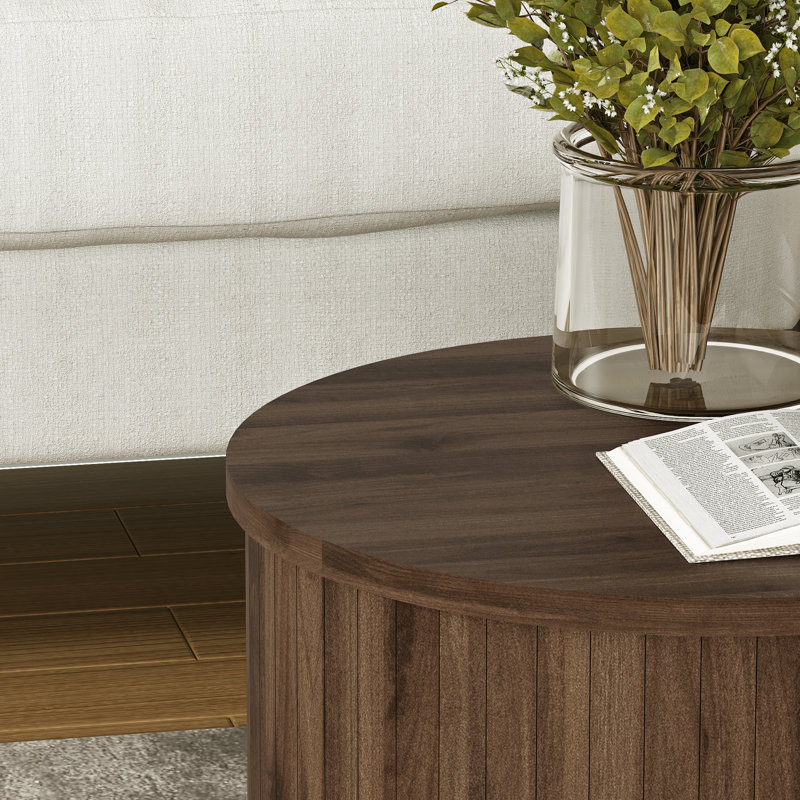 Aurel Buchheit Modern Round Pedestal Accent End Table Set Of 2, Royal Walnut