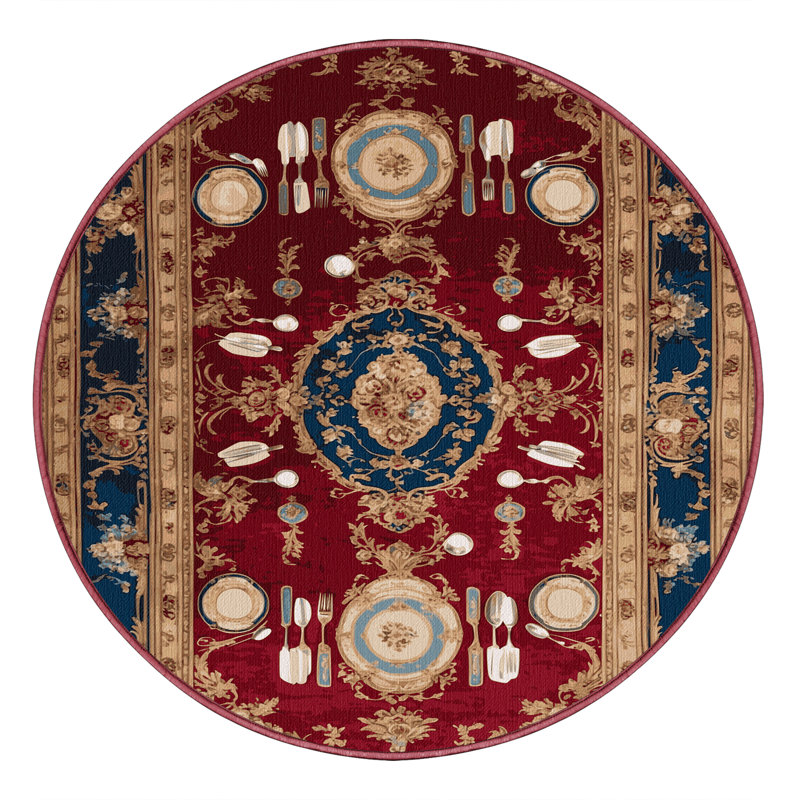 Tapis rouge français lavable à la machine, Rond 4 pi
