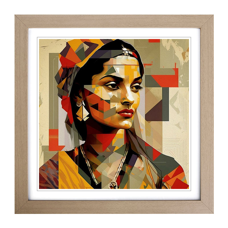 Indian Woman Constructivism No.1 - Single Picture Frame Print on Wood, Oak