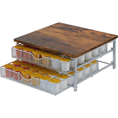 Tiroir à café à 2 niveaux avec 72 compartiments et tiroir coulissant, argent