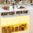 Kitchen Island With Storage Drawers, 55-inch Kitchen Shelves With Imitation Marble Worktop, Adjustable Led Light On One Side