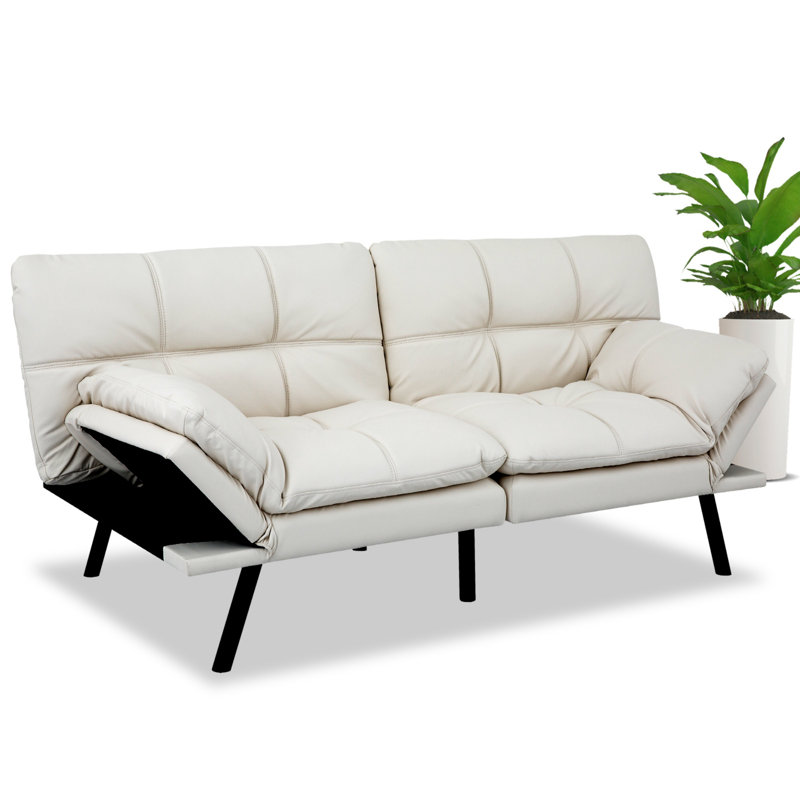 71'' Convertible Sleeper Sofa Folding Loveseat With Adjustable Arms And Backs For Apartments & Office & Living Room, White