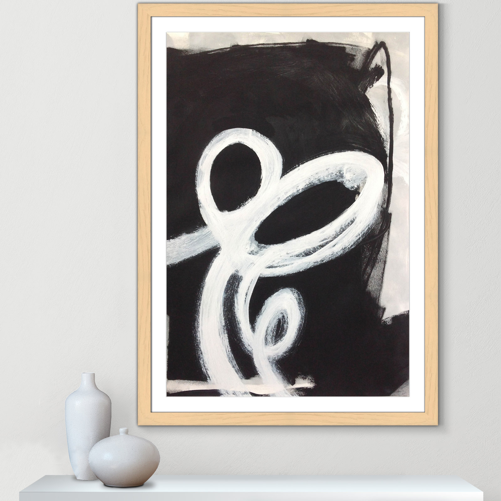 Bronte "Swirly Swirls II" Print, 49" H x 35" W x 1.25" D, Natural Cube Frame Matted