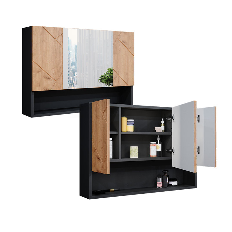 Hohenwald Surface Mirrored Bathroom Cabinets with Mirror and 2, Black Matt/Brown