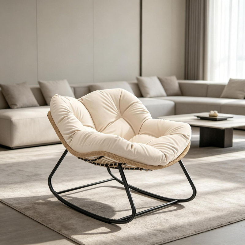 Fauteuils à bascule et planeurs surdimensionnés pour terrasse, chaise moderne en acier tressé pour patio., Noir 1