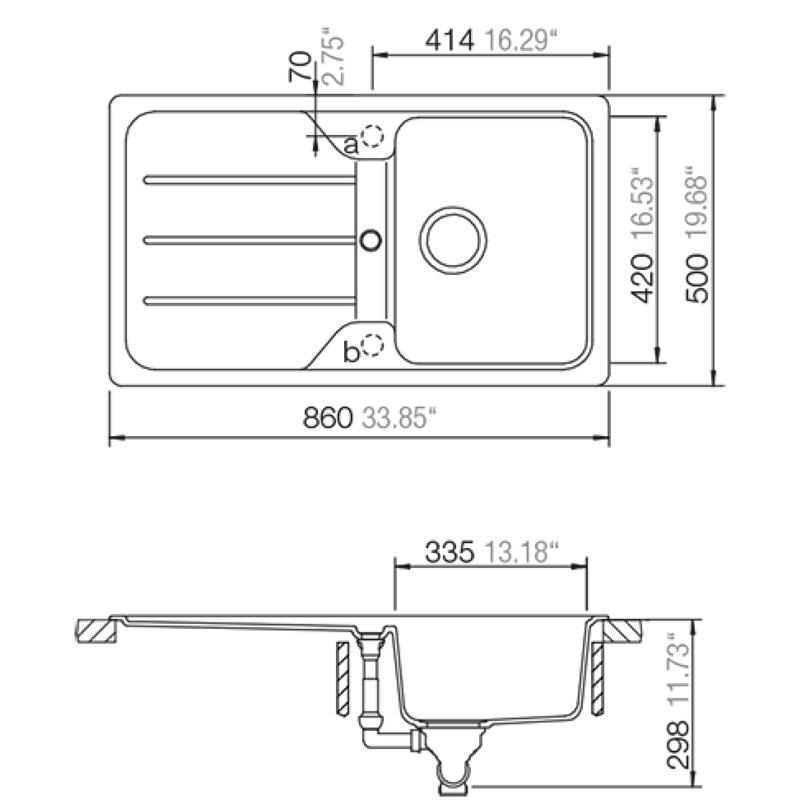 Schock Single Bowl Inset Kitchen Sink, Nero