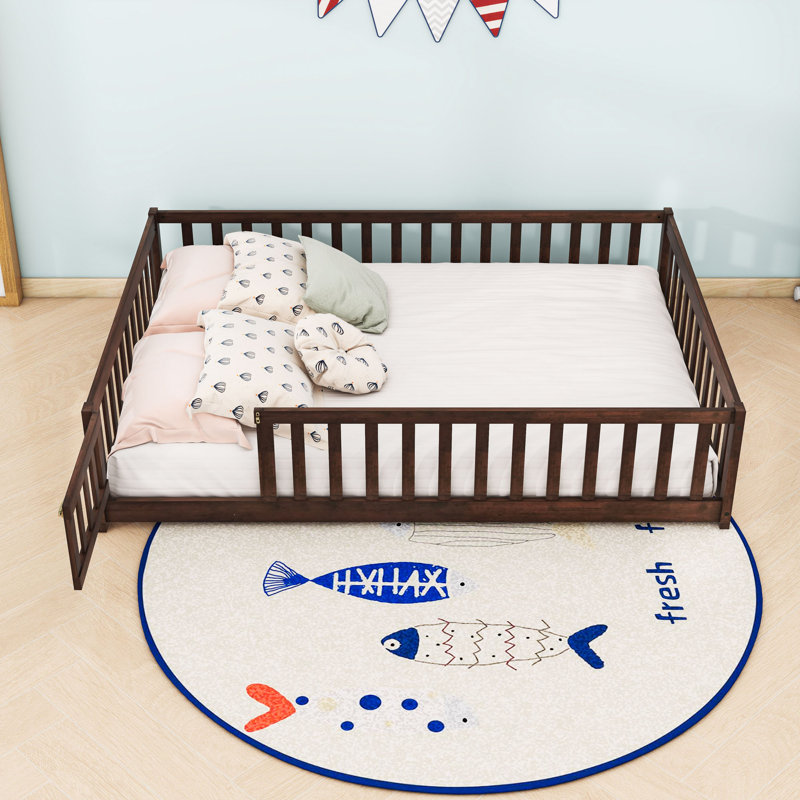Wood Floor Bed With Fence, Full, Espresso