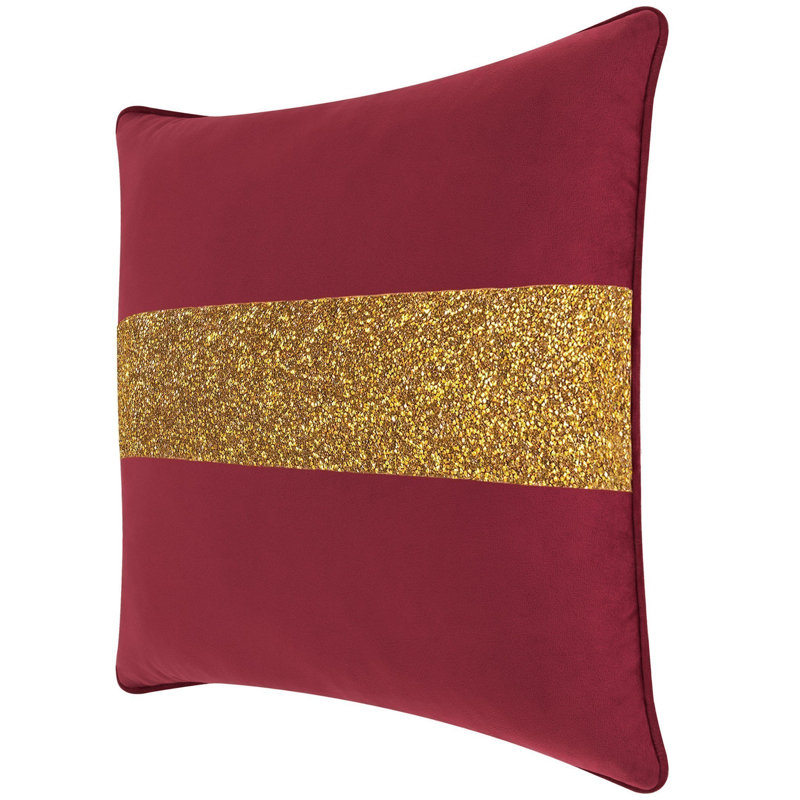 Coussin lumineux avec rayures strass - velours, Velours bourgogne / or, Carré 20 po