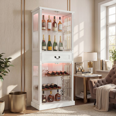 Armoire à vin 74 portes 4 lumières blanches 74,8 "avec lumières DEL