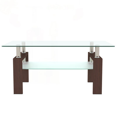 2-Layer Rectangular Glass Coffee Table with Iron Frame