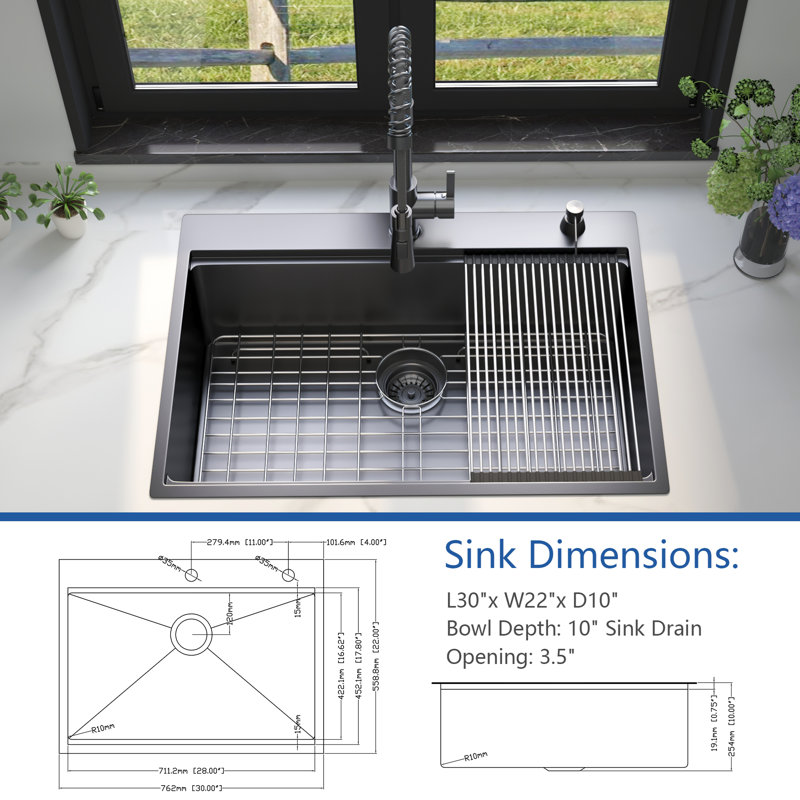 Évier de cuisine en acier inoxydable calibre 18 Topmount