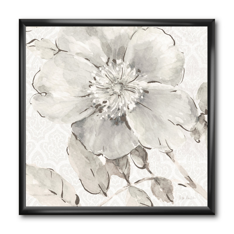 «Indigold Gray Peony II», reproduction d'art sur toile, H 16 po x l 16 po x P 1 po, Cadre noir