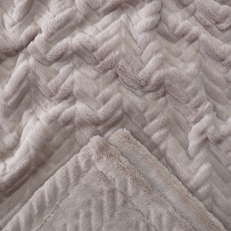  Soft Embossed Faux Fur Throw, Taupe Grey