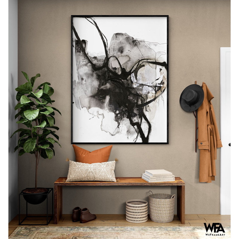 Encre à l'encre abstraite, Noir, Reproduction encadrée sans passe-partout, H 10 po x l 8 po