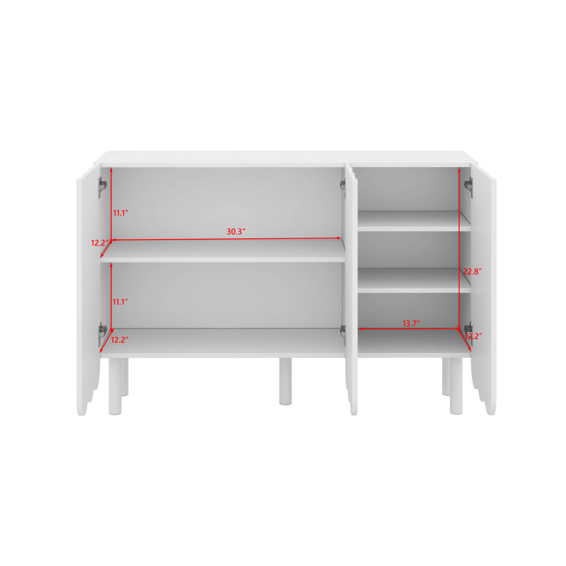Armoire à chaussures minimaliste avec tablettes réglables, grande armoire de rangement avec portes ondulées, Blanc