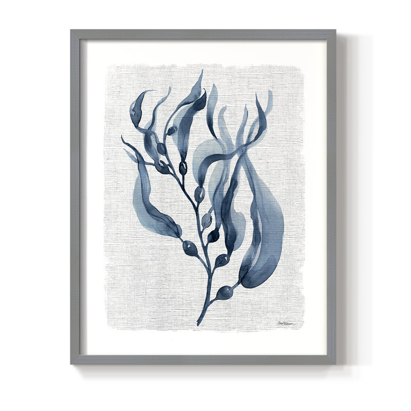 Reproduction encadrée bleu marine de varech I - bois massif, Gris, H 30 po x l 24 po