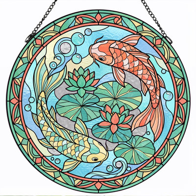 Panneau de vitrail Koi Fish - 7,8 H