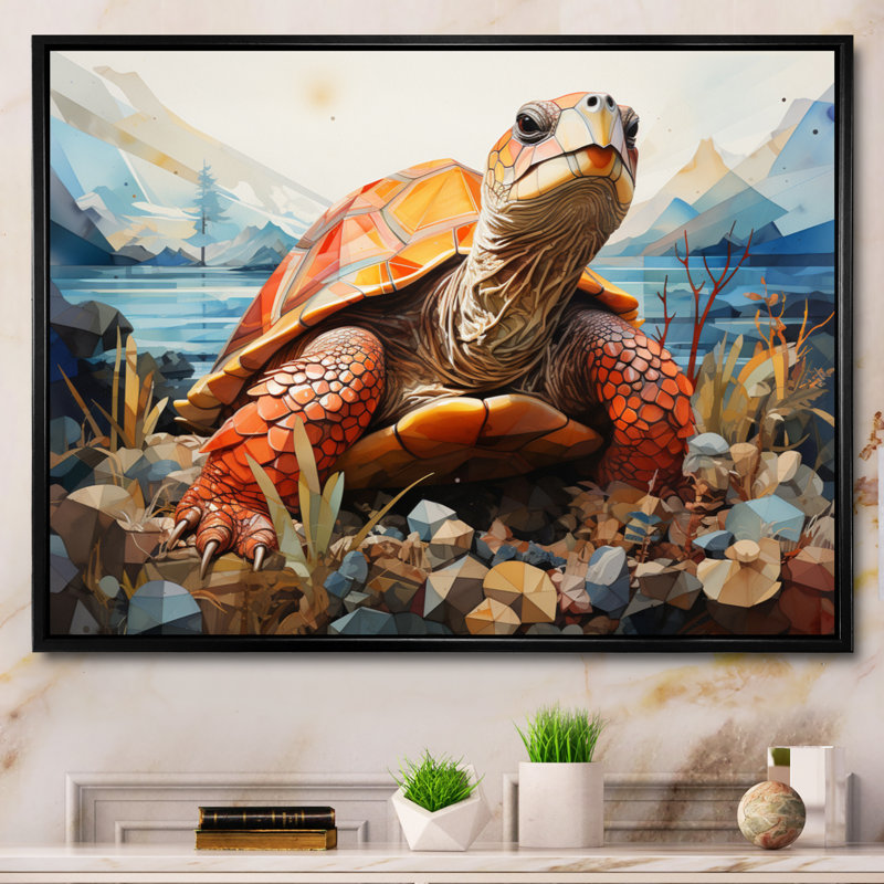 Turtle Portrait Geometric At Beach - Animals Canvas Prints, H 12 po x l 20 po, Cadre photo noir