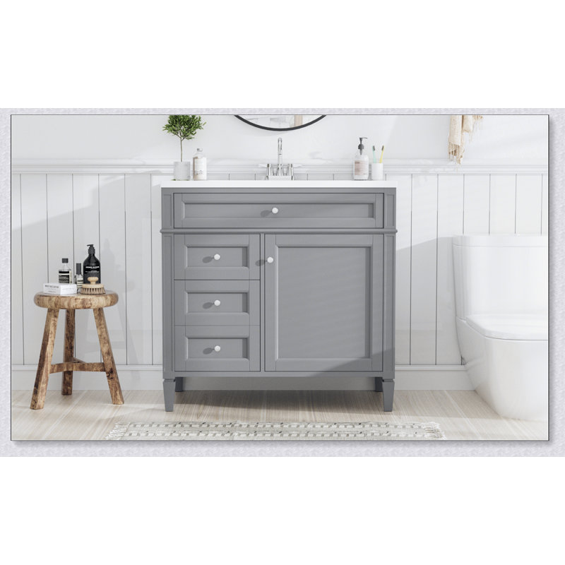 Meuble-lavabo moderne 36 po avec lavabo supérieur, Gris