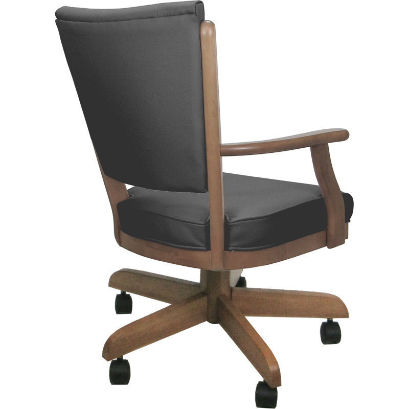 Leather Solid Wood Dining Caster Chair, Gray, Natural Wood