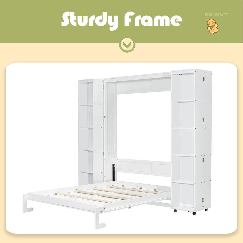 Grand lit escamotable mural avec portes de rangement, Blanc