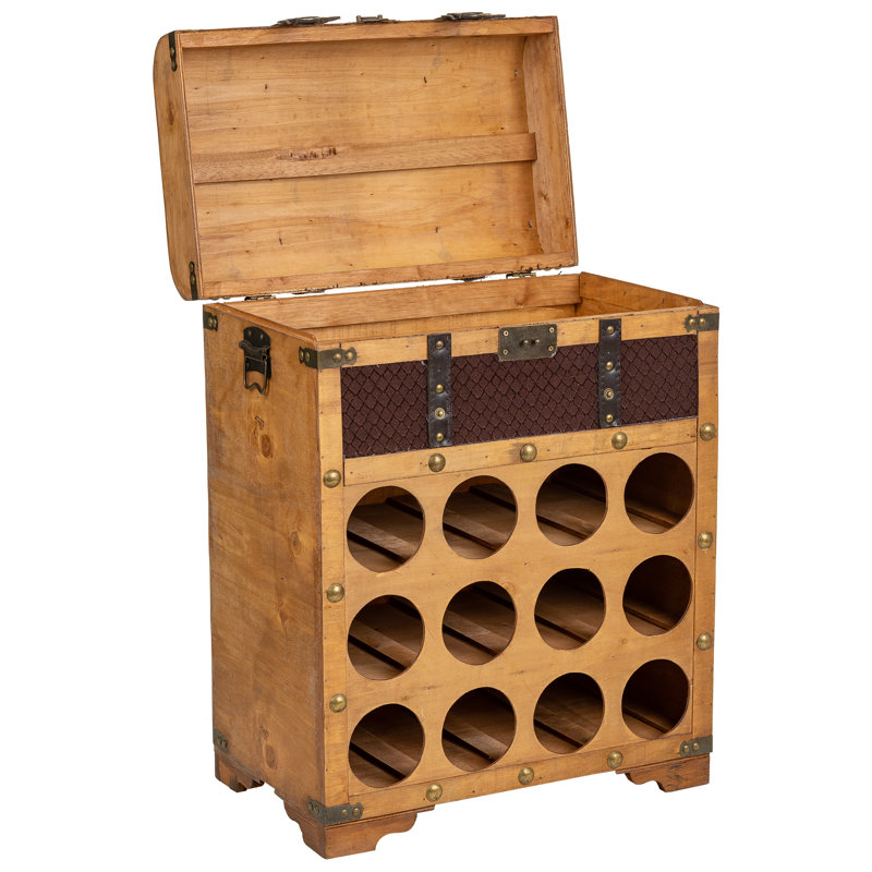 Elamin 12 Bottle Floor Wine Bottle & Glass Rack in Brown