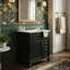 Ensemble de meuble-lavabo sur pied élégant 24 po, armoire en bois d'hévéa et panneau de fibres à densité moyenne avec plateau en céramique, rangement à 4 tiroirs (noir)-1731405762