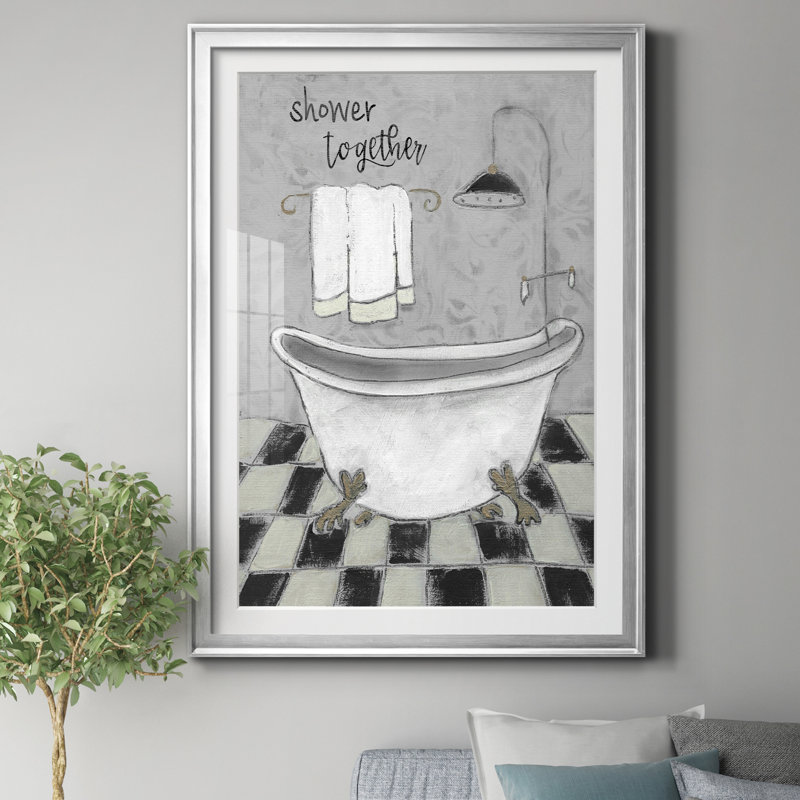 Douche ensemble - Reproduction d'art sur papier encadrée, H 26,5 po x l 36,5 po x P 1,5 po, Papier argenté