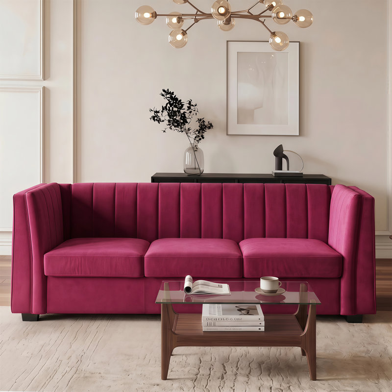 Andenne Andenne 89'' Velvet Living Room Sofa, Rose Velvet