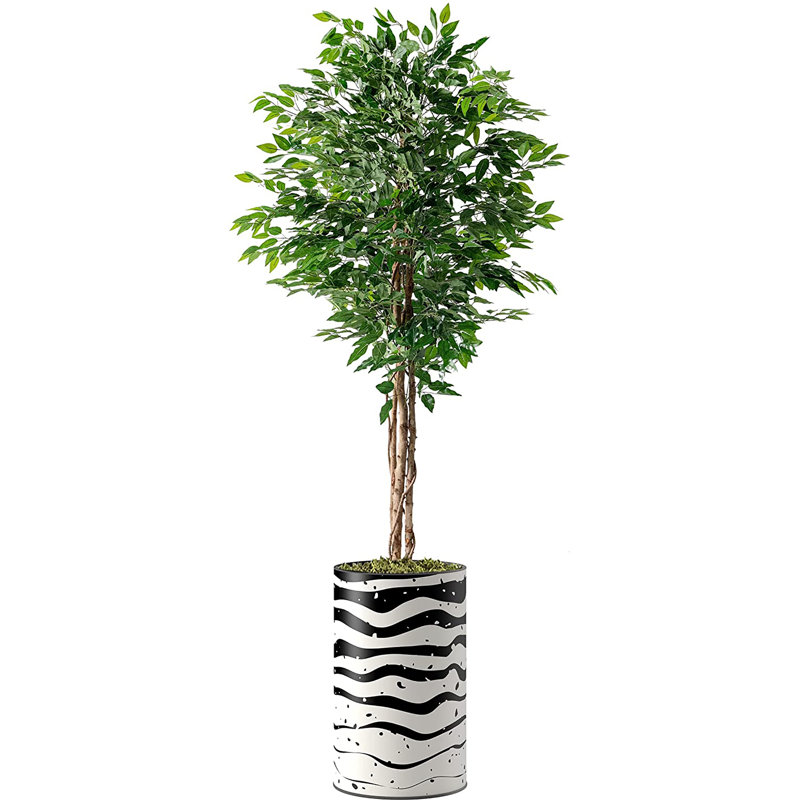 Arbre artificiel dans un pot de fleurs moderne, faux arbre en soie ficus (décoration en pot et arbre)