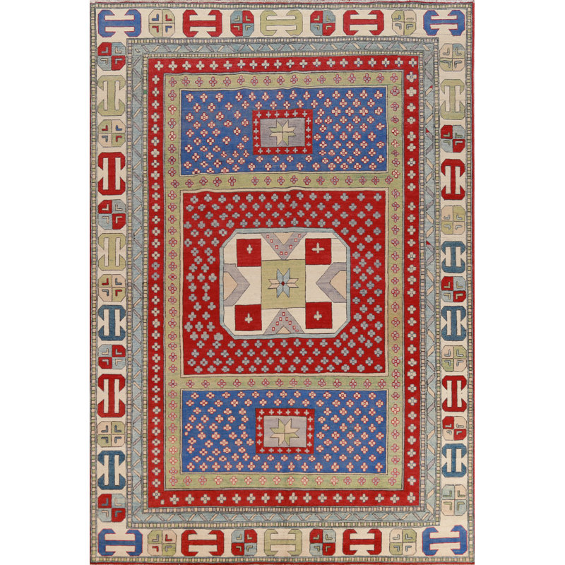 Tapis géométrique teint en laine Kazak 8 x 11