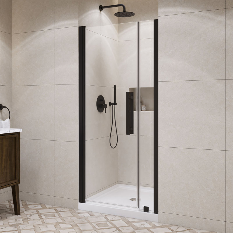 OVE Decors Pasadena 36 In. W X 36 In. D X 74 3/4 In. H Alcove Frameless Pivot Shower Door Kit  With Base Pan, 2025, Black