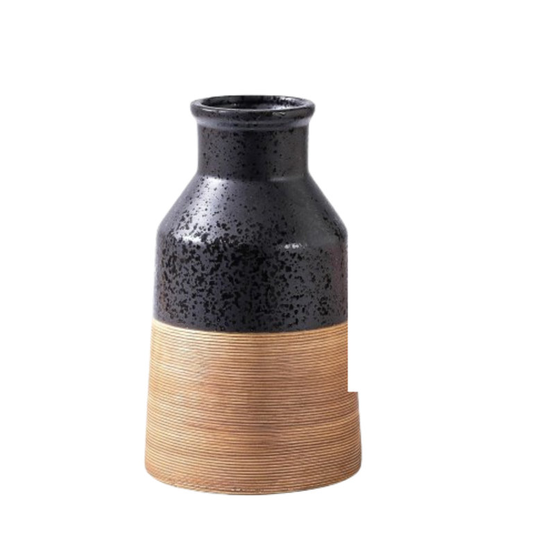 Black & Brown Rustic Farmhouse Ceramic Vase
