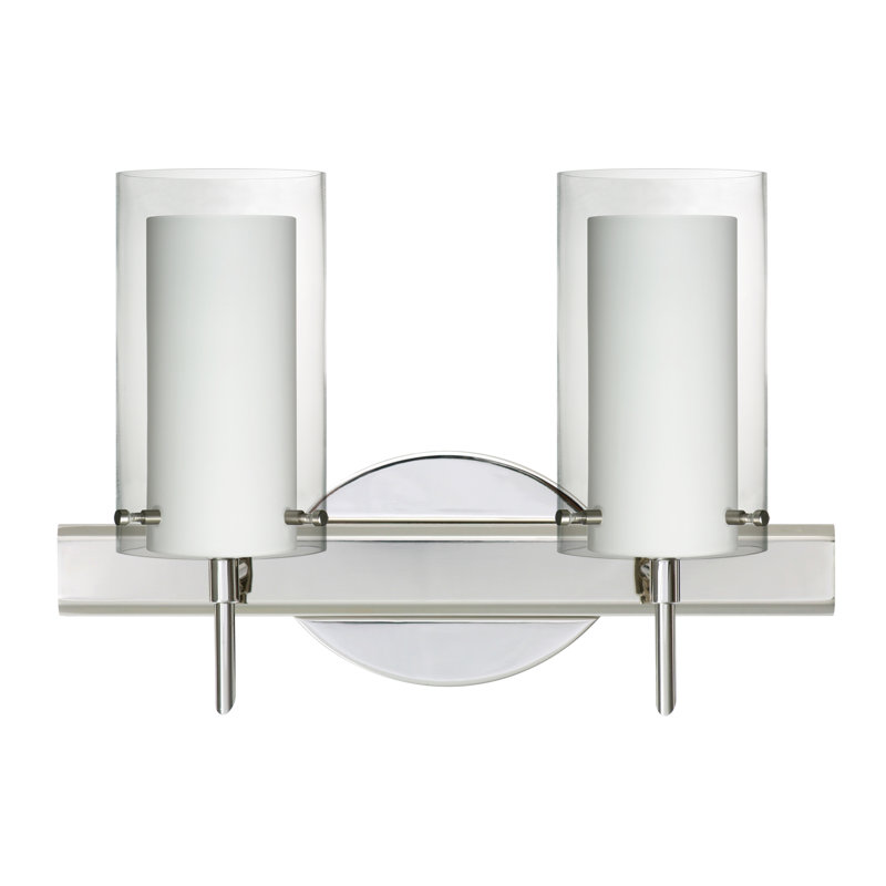Éclairage pour meuble-lavabo 2 lumières Morena, Nickel satiné, Transparent / opale