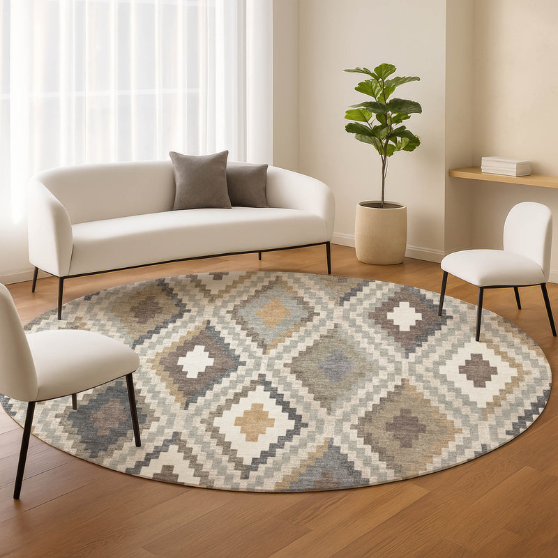 Machine Washable Indoor/Outdoor Aten ACN2331 Diamond Rug, Round 8'