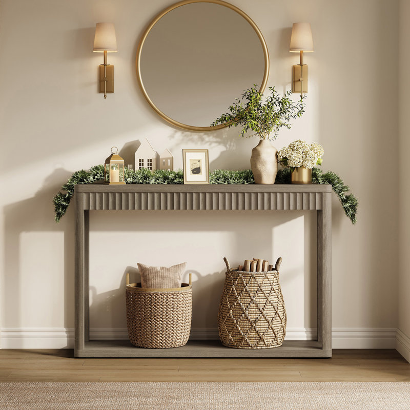 Console cannelée moderne de 47,32 po de largeur avec tablette de rangement, table d'entrée étroite, canapé en bois pour le salon, le couloir, le vestibule