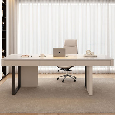 Bureau blanc avec tiroirs en pierre blanche avec tiroirs