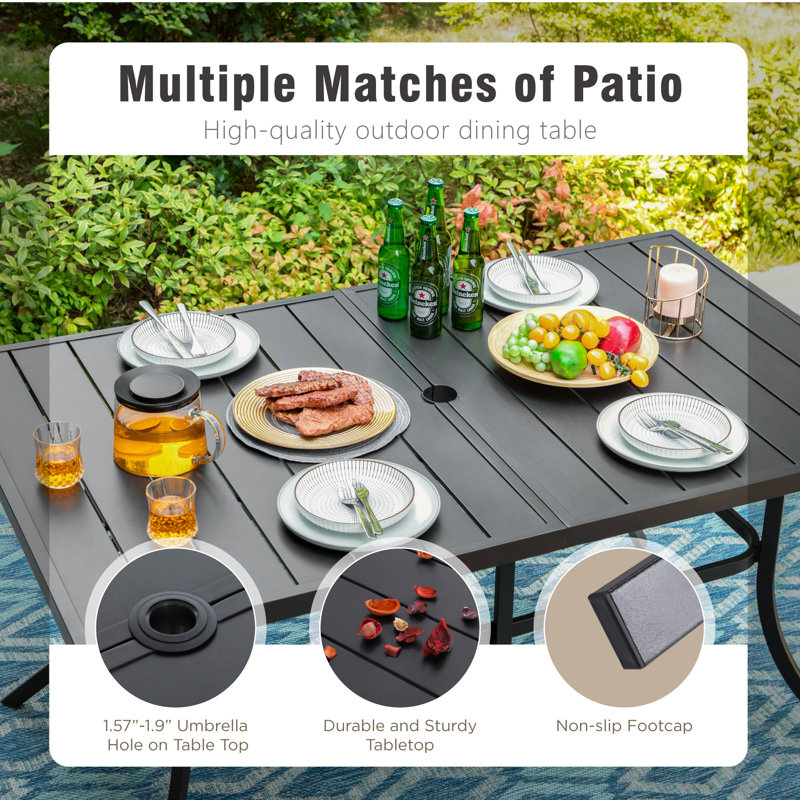 6 - Person Metal Patio Dining Set With Square Table, Cushions Included, Red