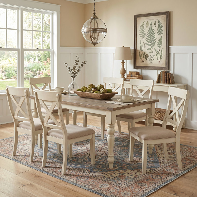 Cierra Four Leg Dining Set, White, 7 Pieces: 1 Table, 6 Chairs