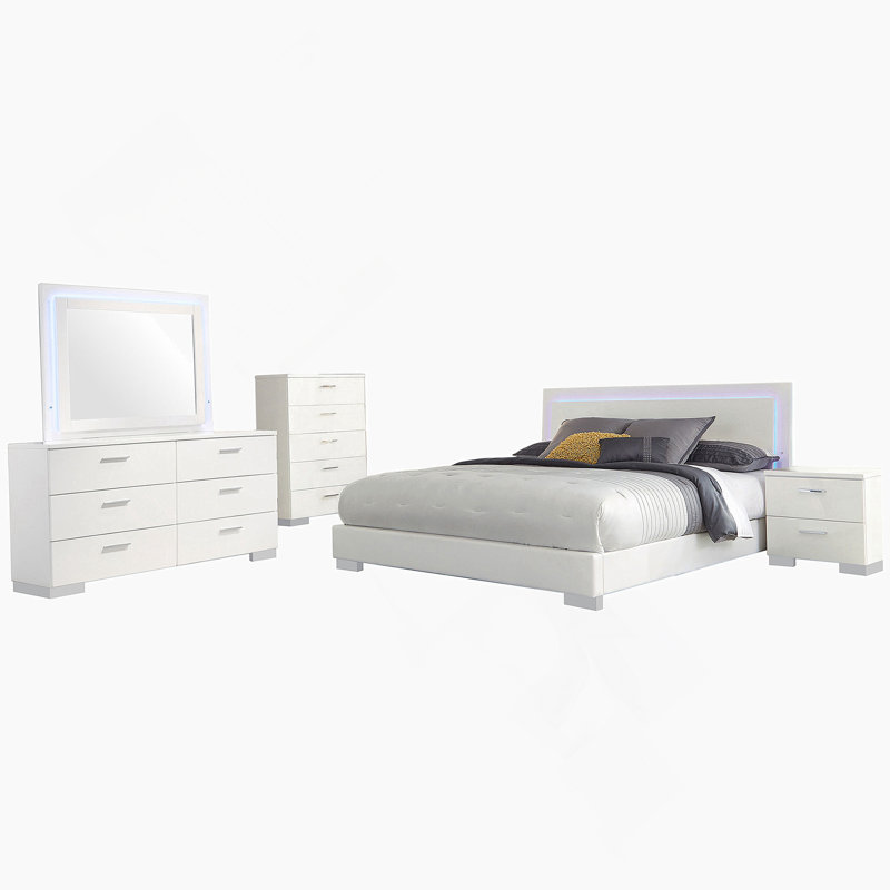 Ensemble de chambre avec grand lit 5 pièces blanc brillant