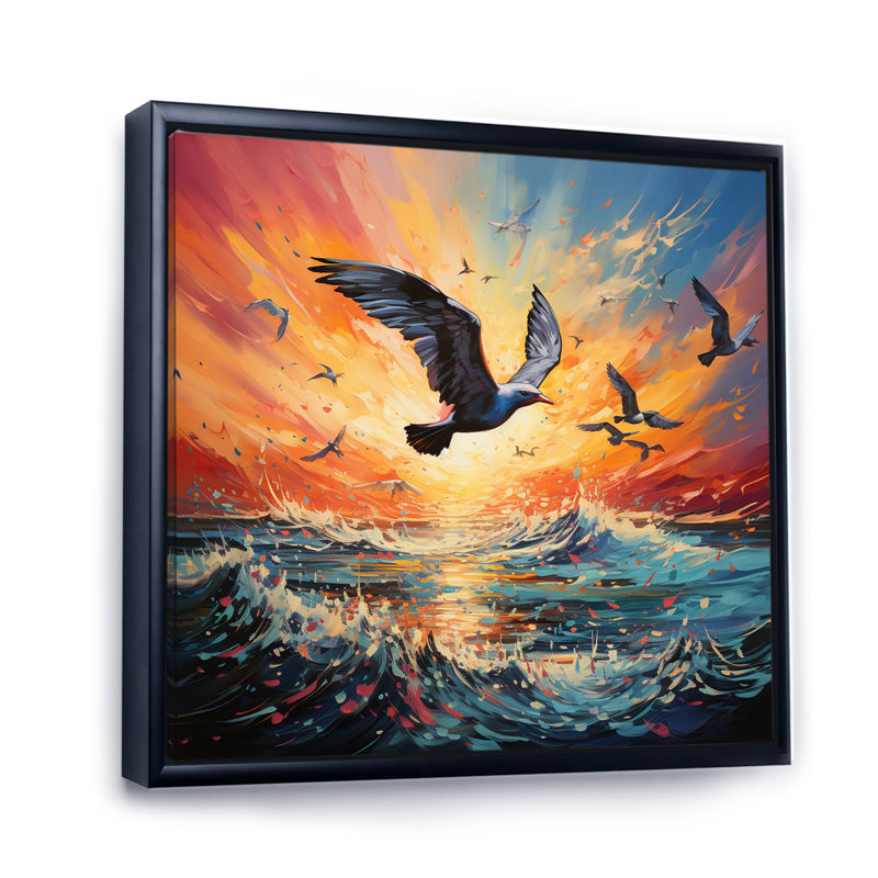 " Seagull Symphony Pointillism ", Black Floater Framed Canvas, 30" H x 30" W
