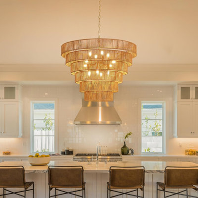 Large Hand-Woven Rattan Chandelier With 12-Lights, Vintage Farmhouse Boho Style, Rustic Wicker Design For Dining Room, Kitchen, Living Room, E12 Base
