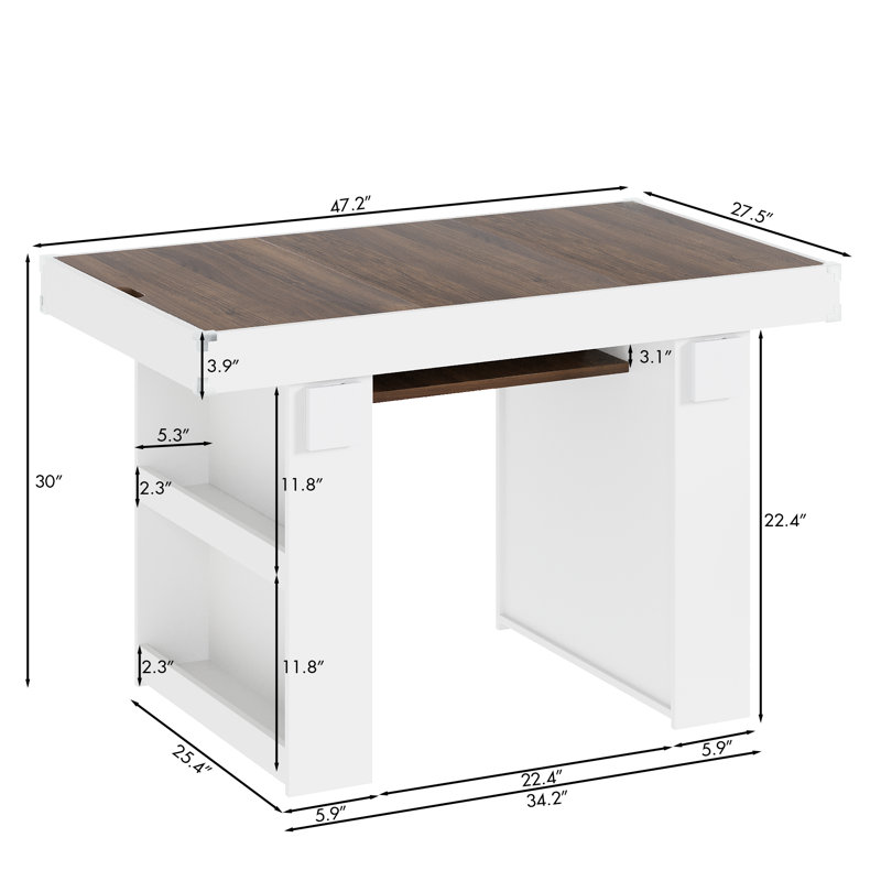 2-in-1 Multi-Functional Game Table with Removable Top, Cup Holders and Storage, White/Brown