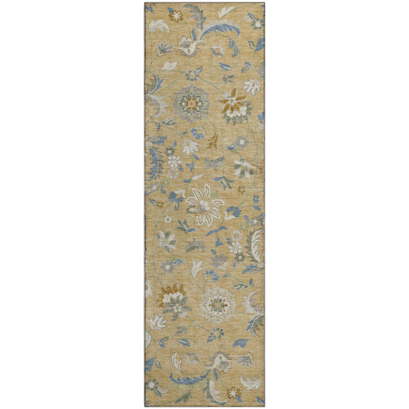 Tapis floral Goulven AMF1006 lavable à la machine de qualité supérieure, Tapis de couloir 2 pi 3 po x 7 pi 6 po