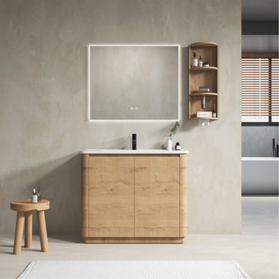Meuble-lavabo autoportant de 40 po avec lavabo en céramique et 2 portes à fermeture en douceur et support de rangement, contreplaqué