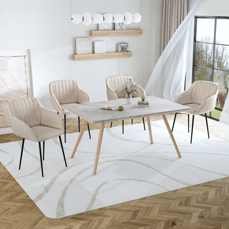 Ohio Upholstered Dining Chair, Linen Beige, 4