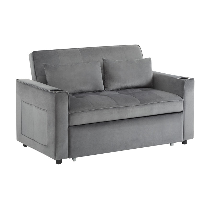 Andraia 2 Seater Velvet Sofa Bed, Grey