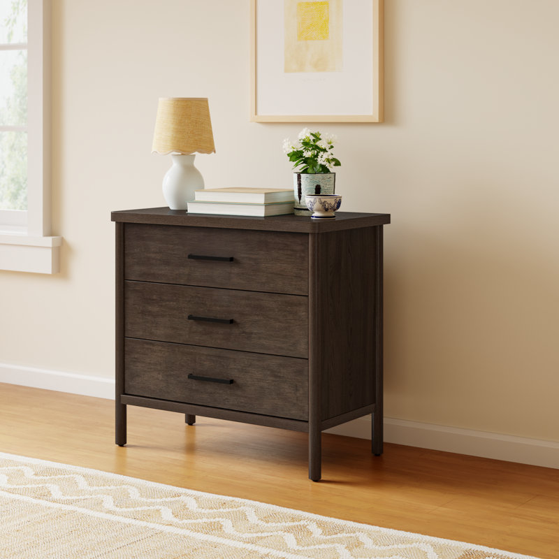 Hall 3 Drawer 34" W Dresser, Dark Brown